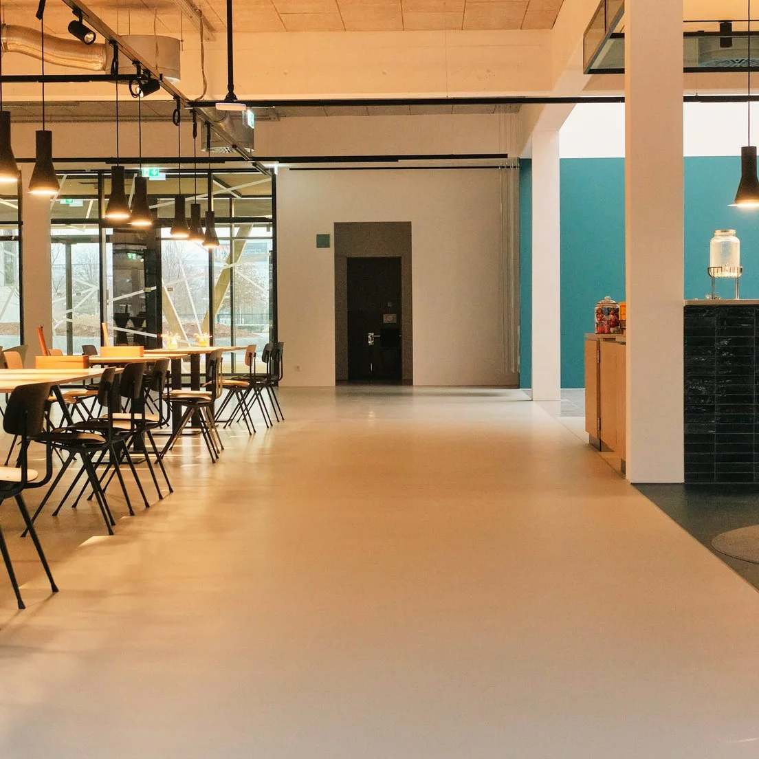 A bright, empty office ready for the day