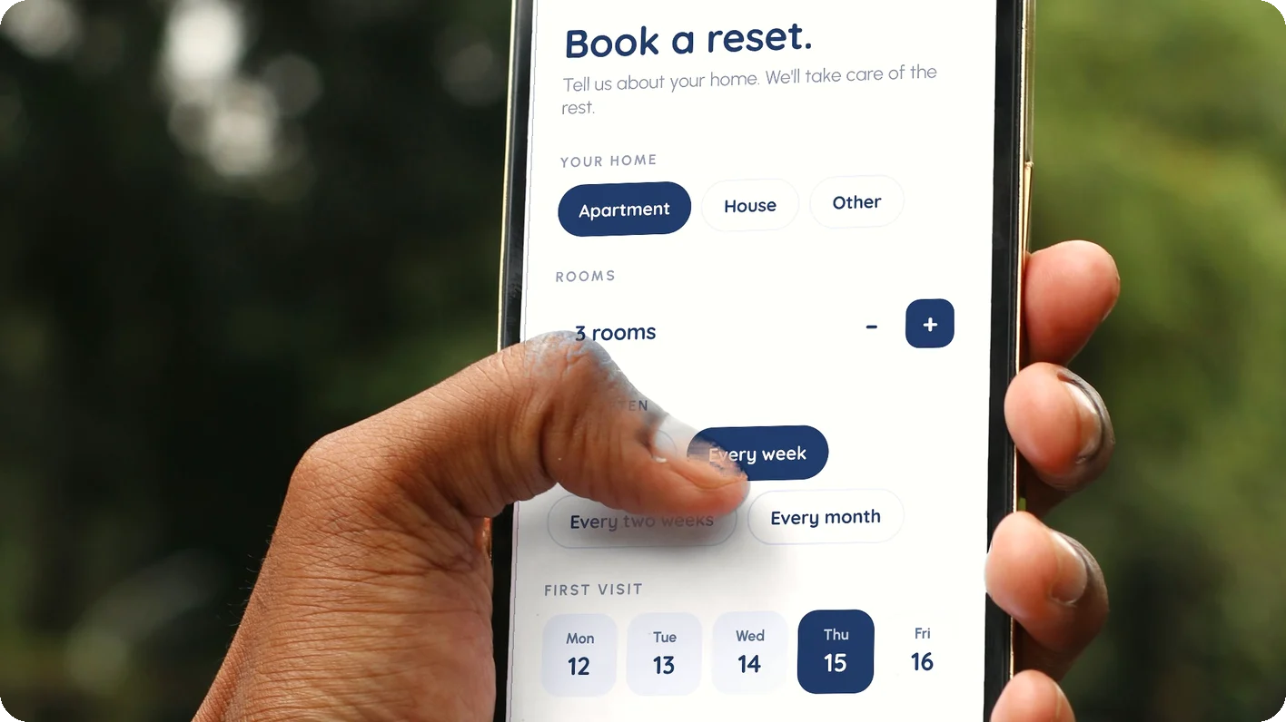 Booking a home clean on the RESET app